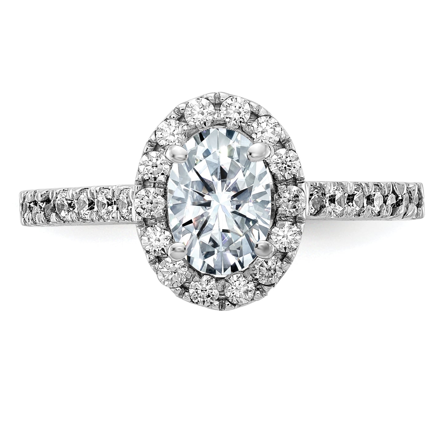 14K White Gold 1 1/3ct. D E F Pure Light Oval Halo Moissanite Engagement Ring, Size 6