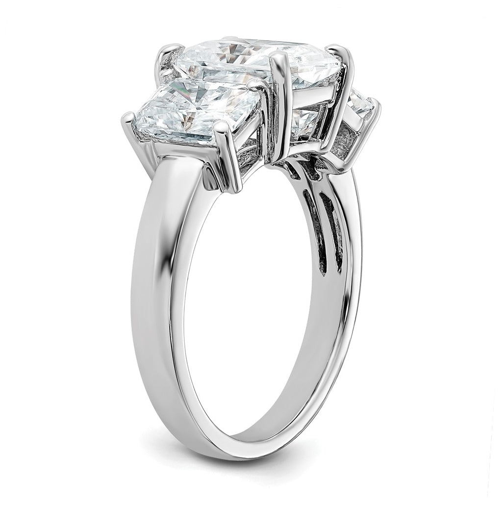14k White Gold 4 1/2 carat Certified Lab Grown Diamond VS+ F+ Radiant Complete Three Stone Engagement Ring
