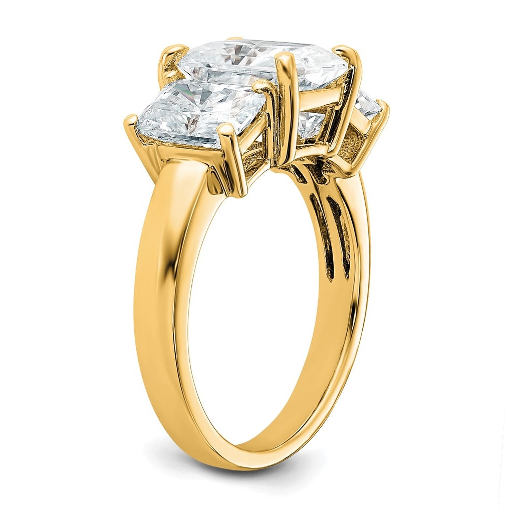 14k Yellow Gold 4 1/2 carat Lab Grown Diamond VS+ F+ Radiant Complete Three Stone Engagement Ring