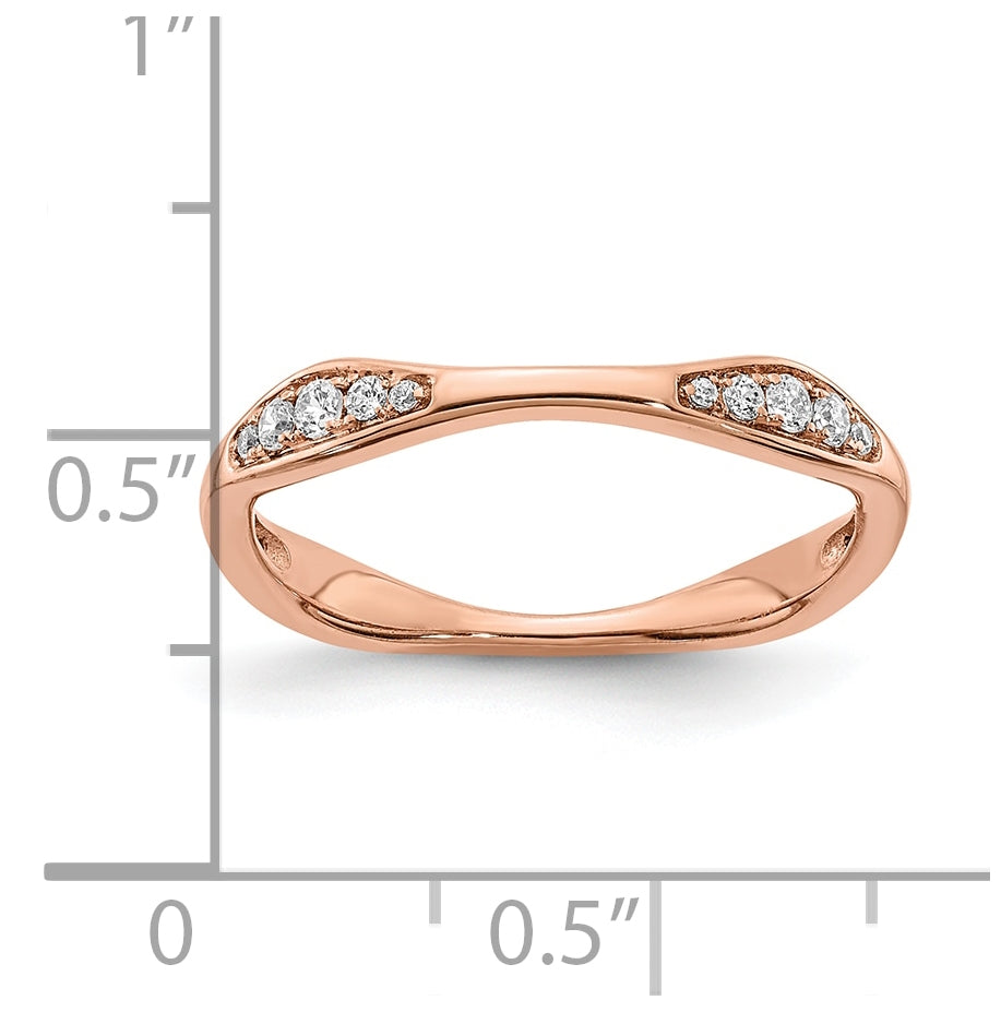 14k Rose Gold 1/8 carat Diamond Contoured Complete Wedding Band