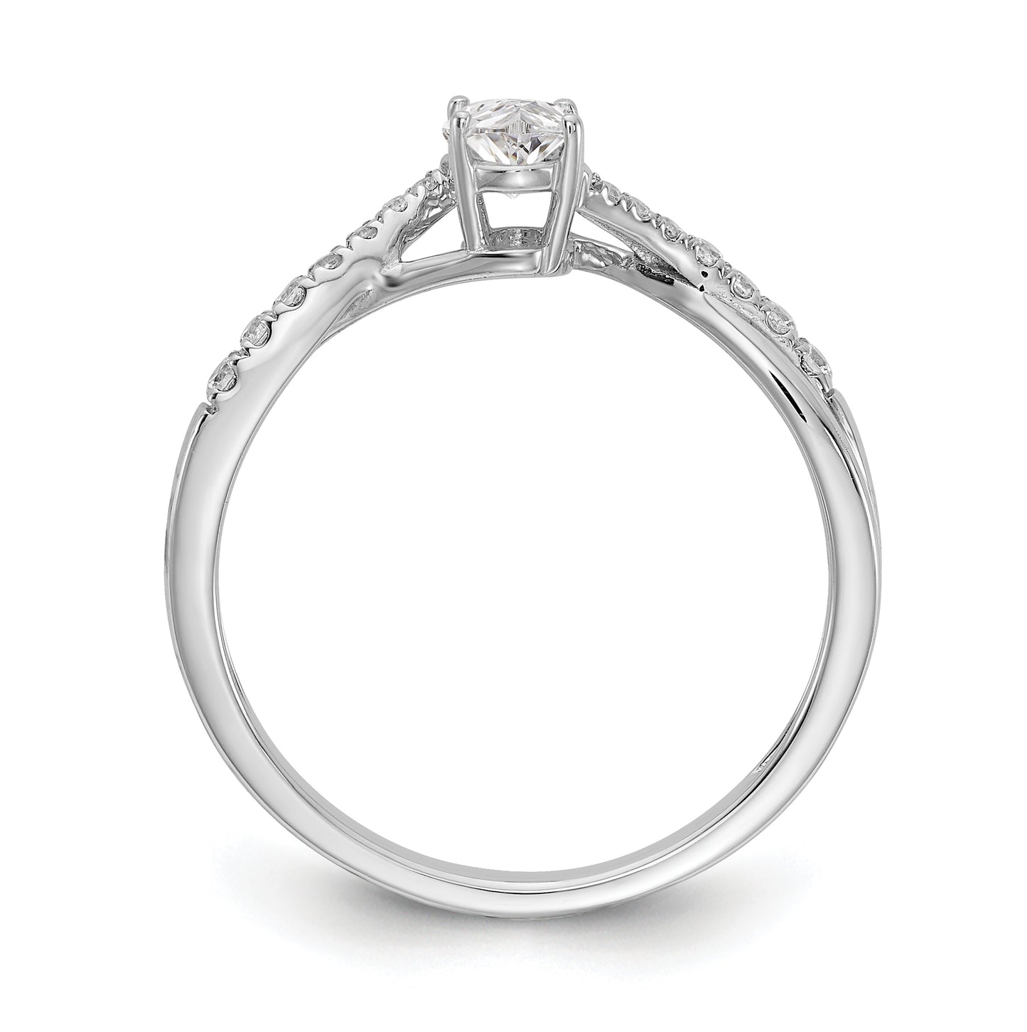 14k White Gold By-Pass (Holds 3/8 carat (5.8x3.8mm) Oval Center) 1/10 carat Diamond Semi-mount Engagement Ring