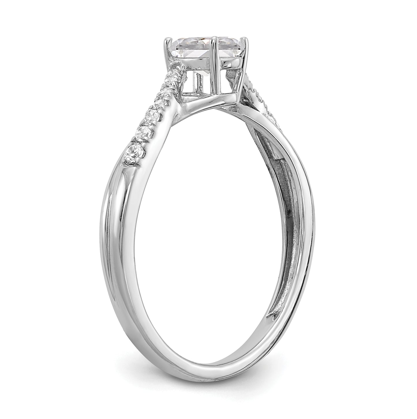 14k White Gold By-Pass (Holds 3/8 carat (5.8x3.8mm) Oval Center) 1/10 carat Diamond Semi-mount Engagement Ring
