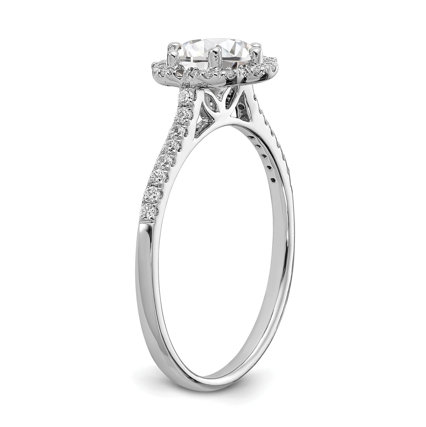 14k White Gold Hexagon Halo (Holds 3/4 carat (6.00mm) Round Center) 1/4 carat Diamond Semi-mount Engagement Ring