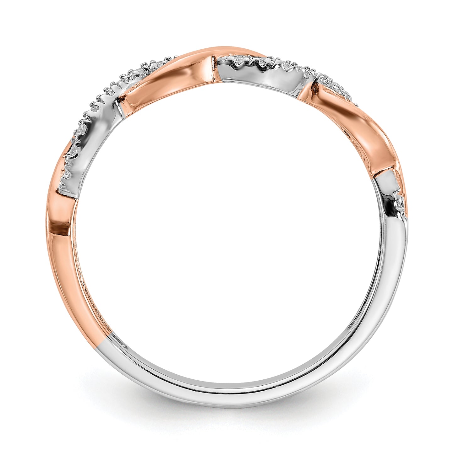 14k White and Rose Gold Criss-Cross 1/8 carat Diamond Complete Wedding Band
