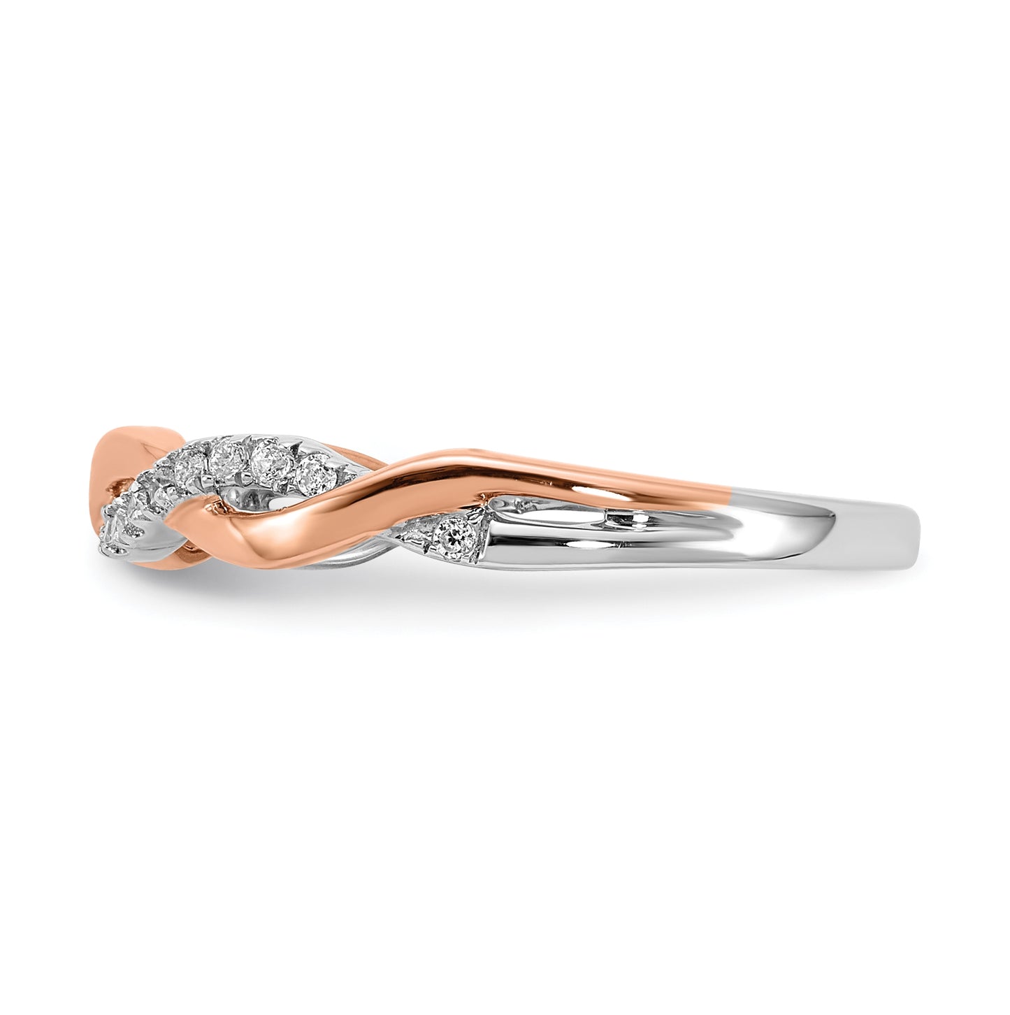 14k White and Rose Gold Criss-Cross 1/8 carat Diamond Complete Wedding Band