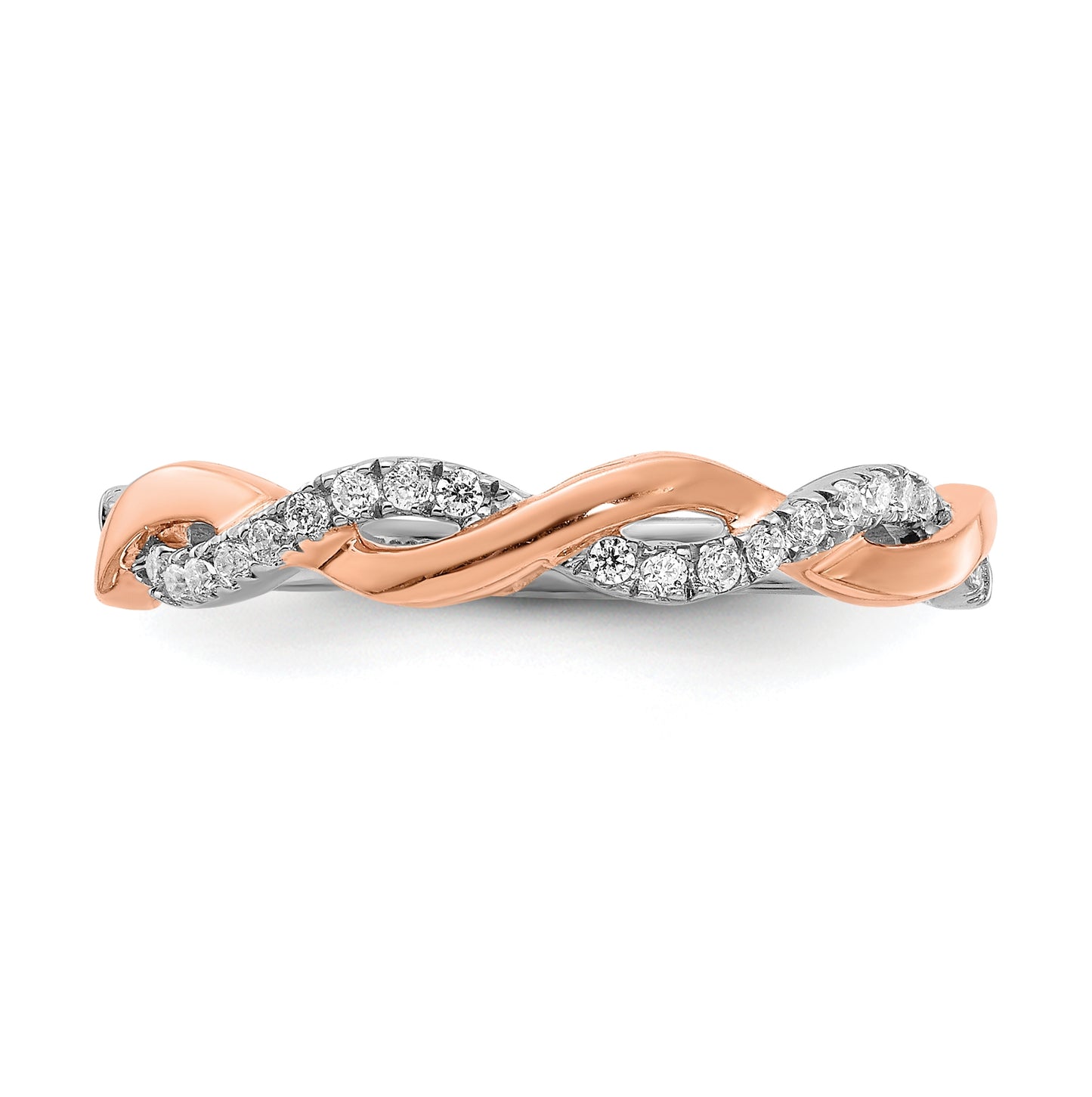 14k White and Rose Gold Criss-Cross 1/8 carat Diamond Complete Wedding Band