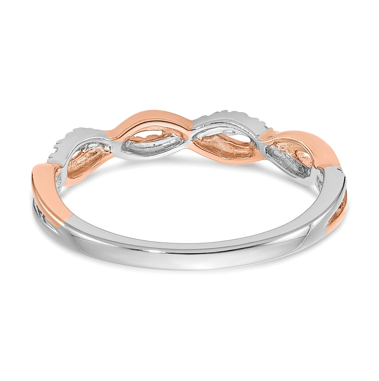 14k White and Rose Gold Criss-Cross 1/8 carat Diamond Complete Wedding Band