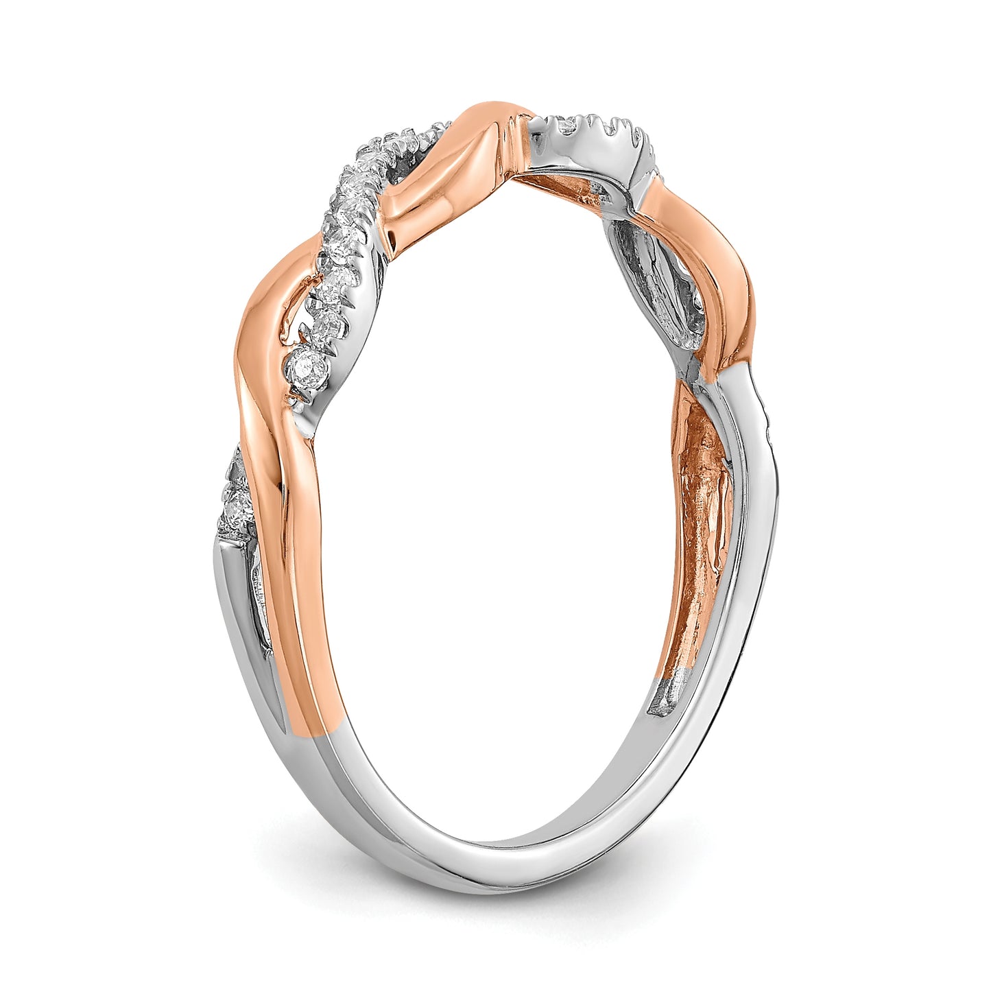 14k White and Rose Gold Criss-Cross 1/8 carat Diamond Complete Wedding Band