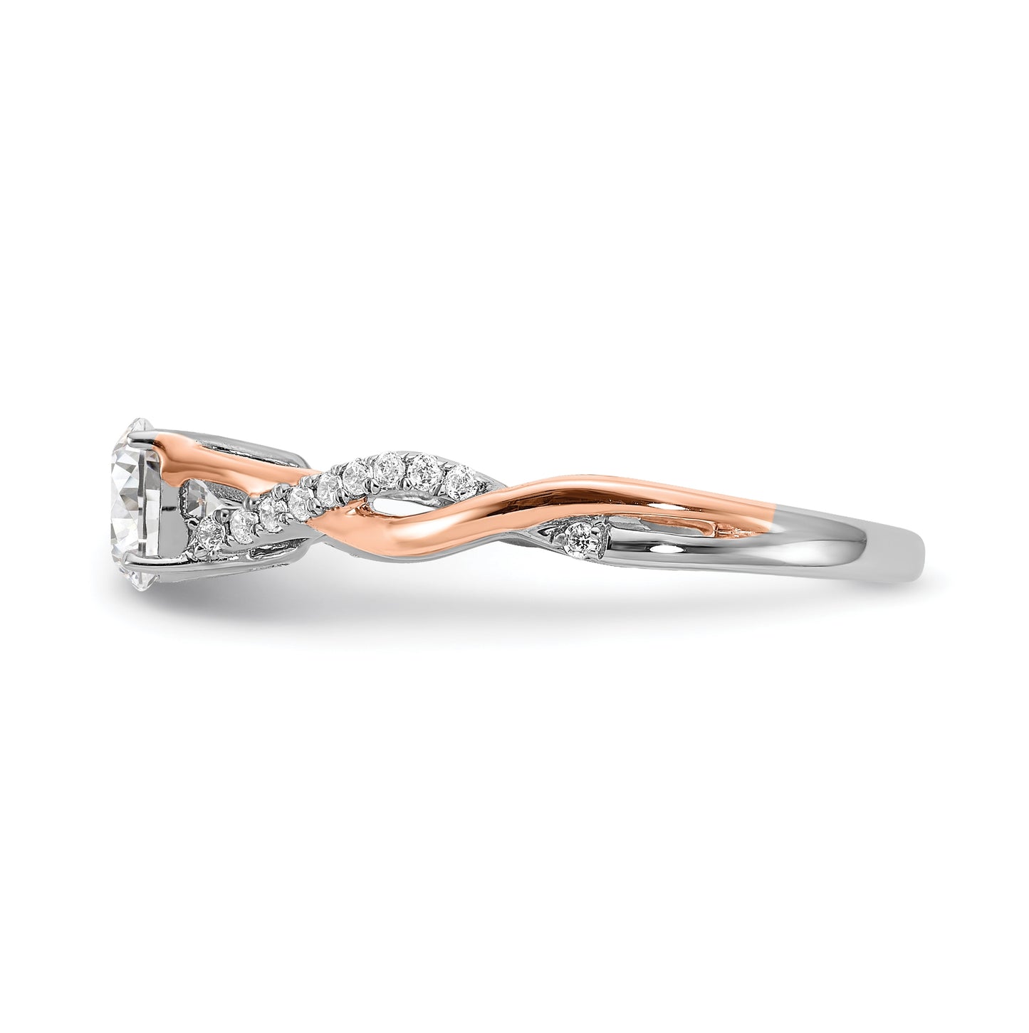 14k White and Rose Gold Criss-Cross (Holds 1/2 carat (5.2mm) Round Center) 1/8 carat Diamond Semi-mount Engagement Ring