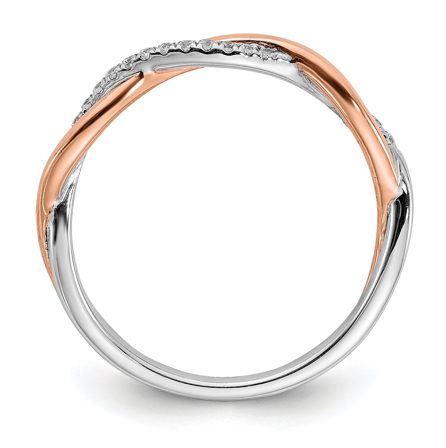 14k White and Rose Gold Criss-Cross 1/10 carat Diamond Complete Wedding Band