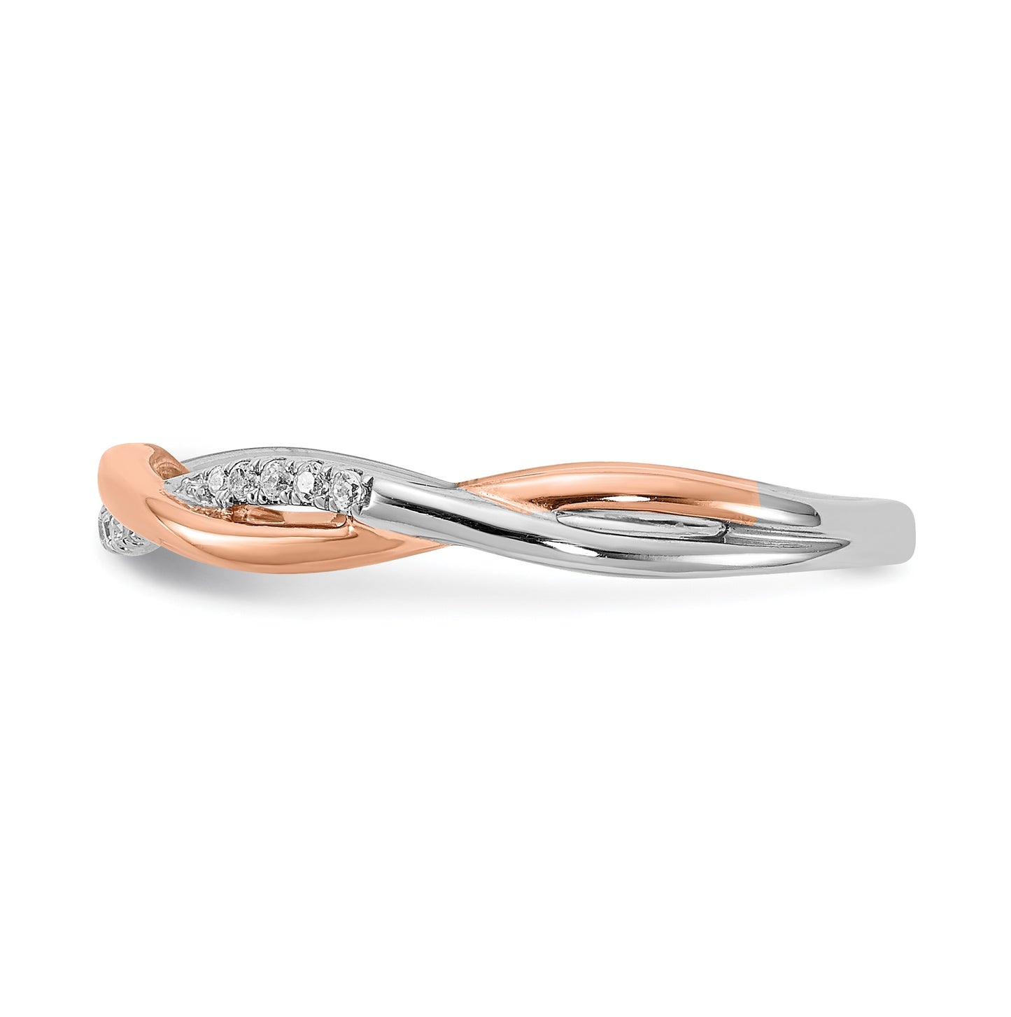 14k White and Rose Gold Criss-Cross 1/10 carat Diamond Complete Wedding Band