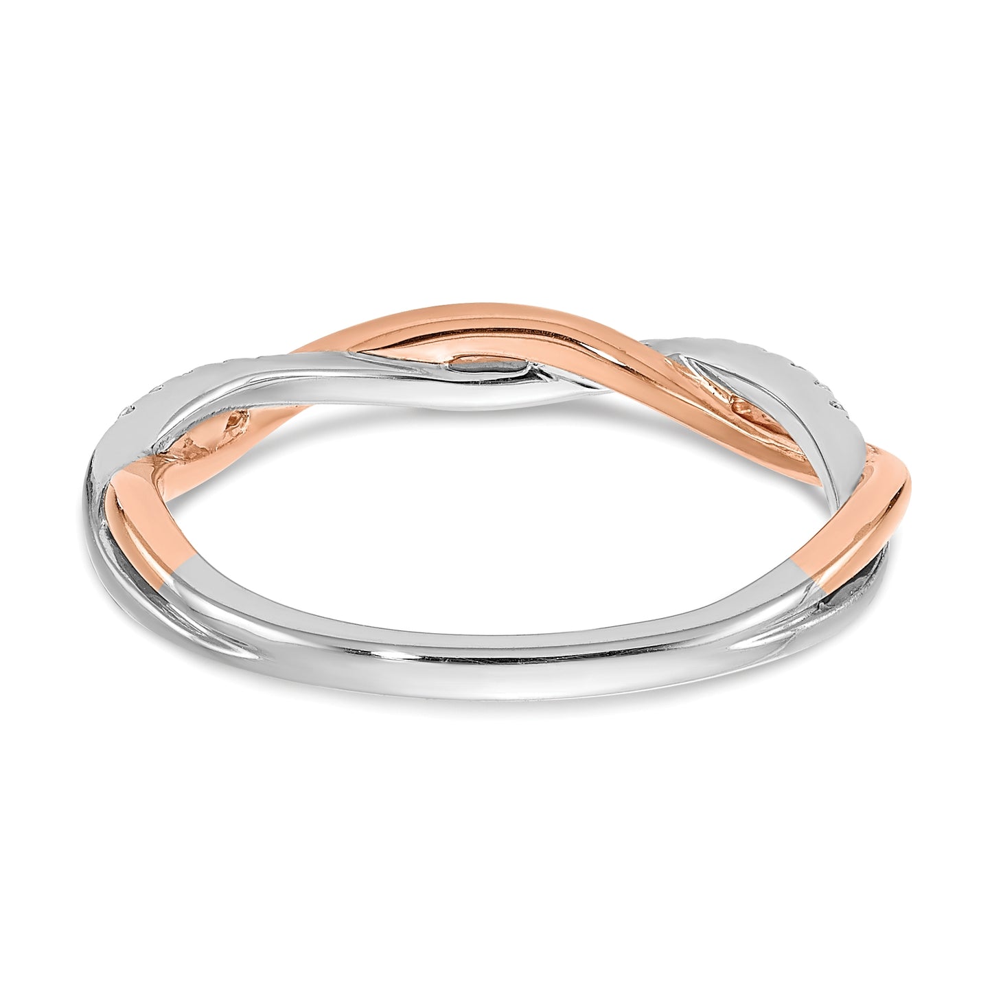 14k White and Rose Gold Criss-Cross 1/10 carat Diamond Complete Wedding Band
