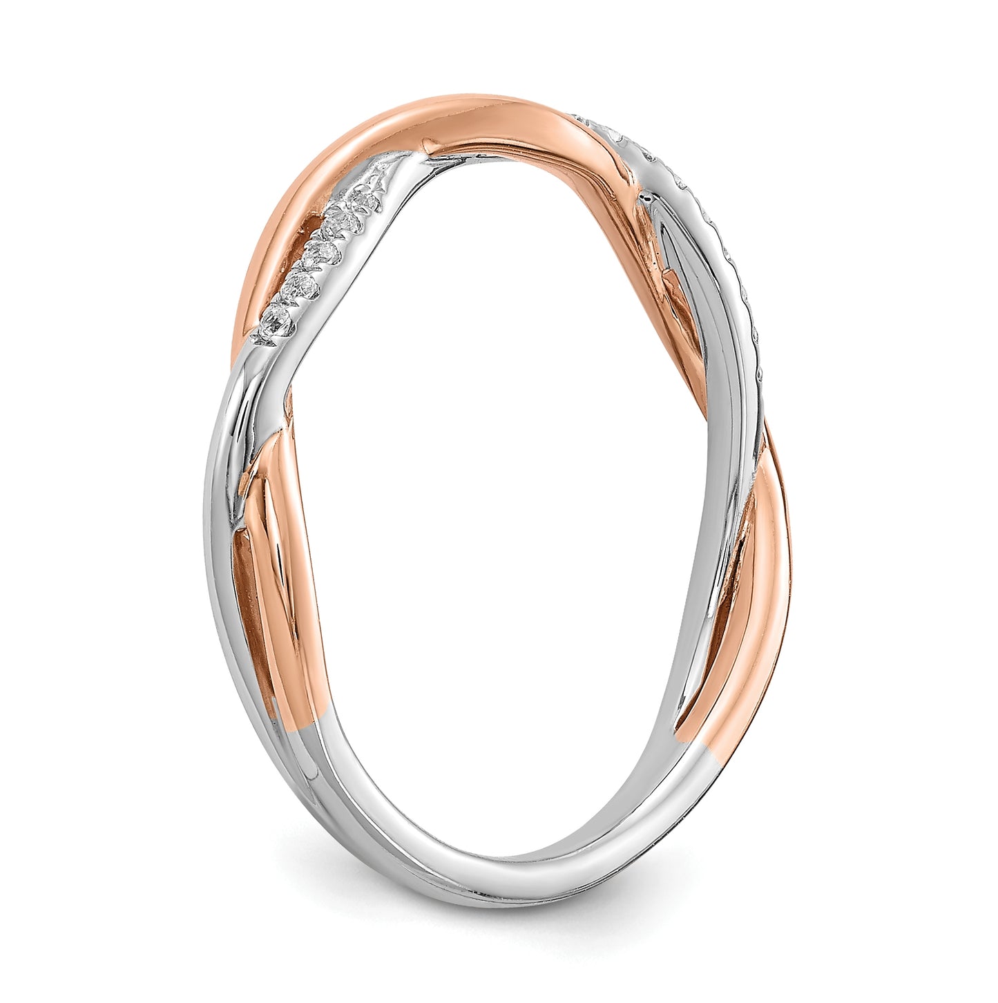 14k White and Rose Gold Criss-Cross 1/10 carat Diamond Complete Wedding Band