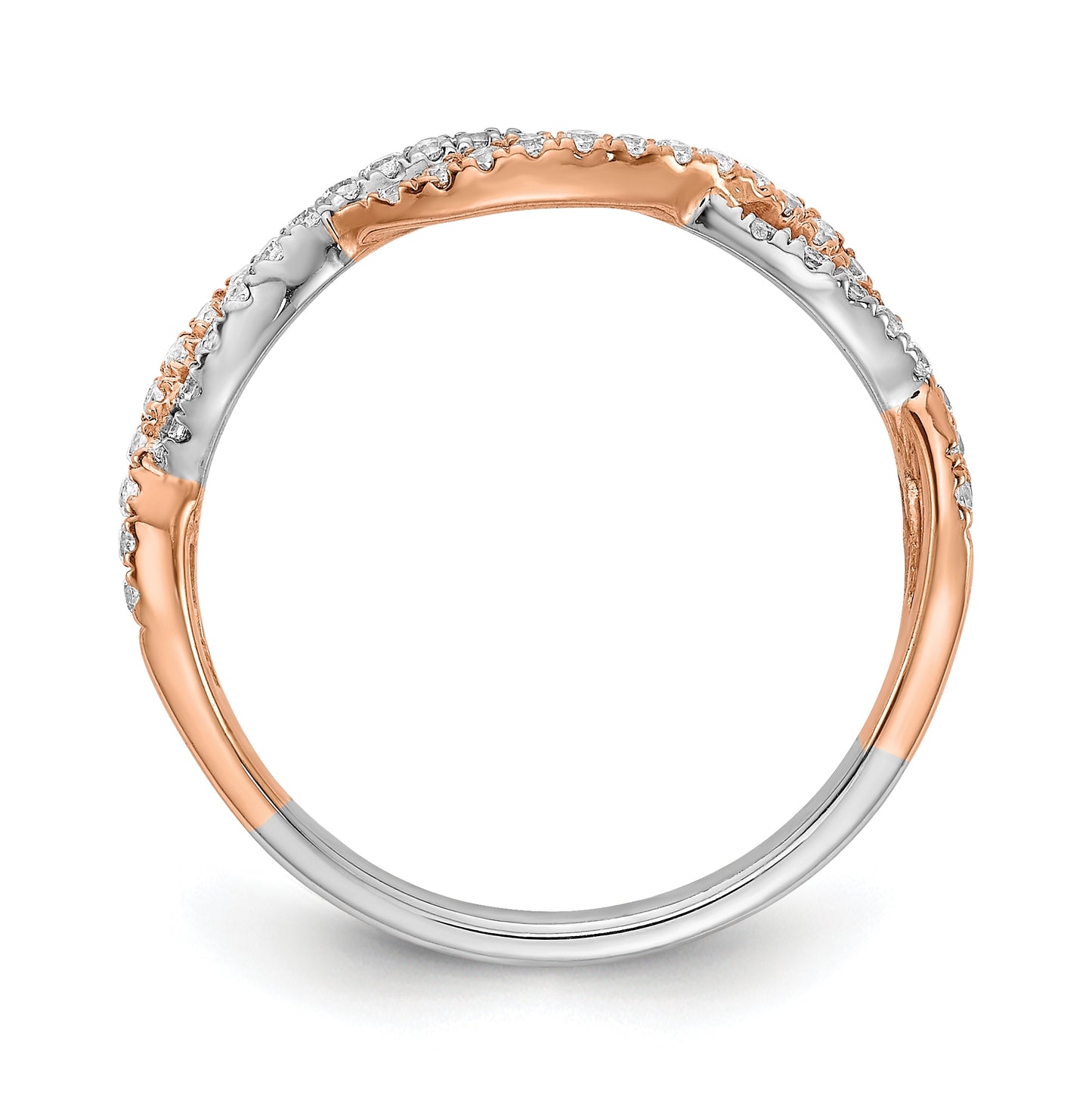14k White and Rose Gold Criss-Cross 1/4 carat Diamond Complete Wedding Band