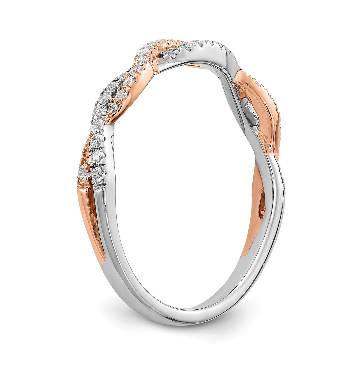 14k White and Rose Gold Criss-Cross 1/4 carat Diamond Complete Wedding Band