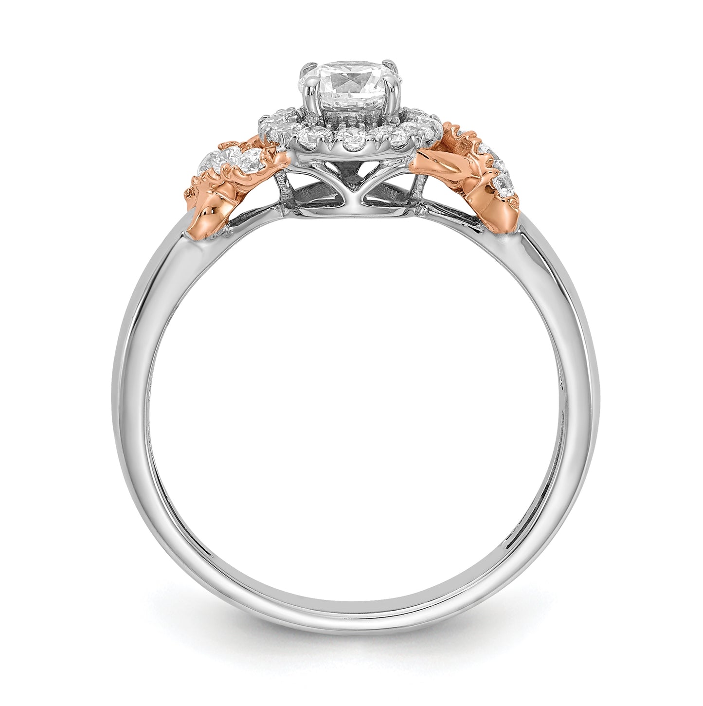 14k White and Rose Gold Halo Plus (Holds 1/3 carat (4.5mm) Round Center) 1/3 carat Diamond Semi-mount Engagement Ring