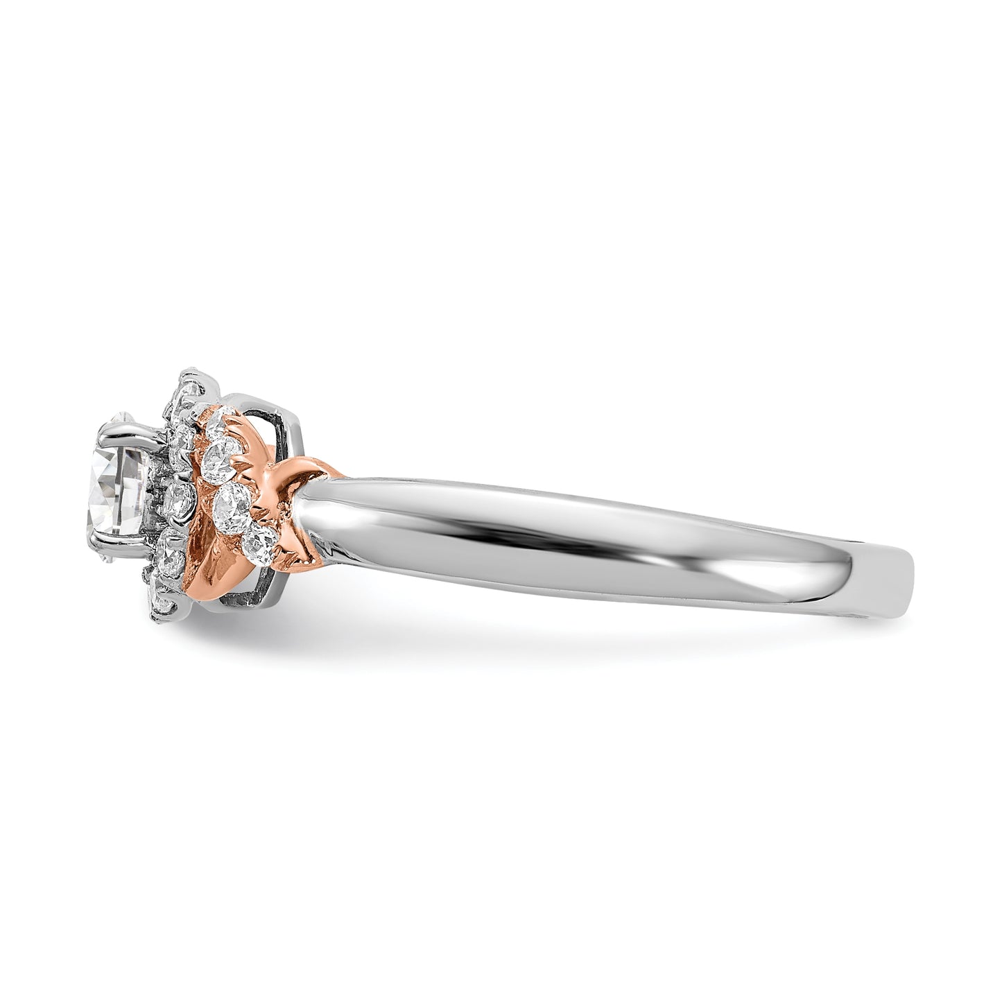 14k White and Rose Gold Halo Plus (Holds 1/3 carat (4.5mm) Round Center) 1/3 carat Diamond Semi-mount Engagement Ring