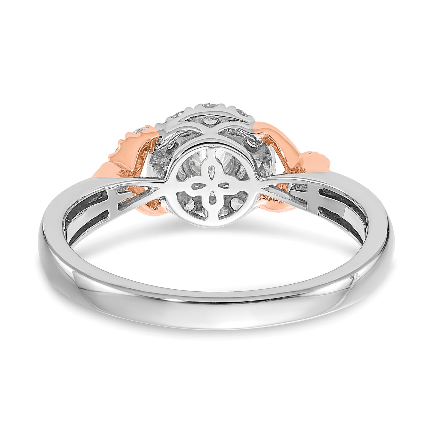 14k White and Rose Gold Halo Plus (Holds 1/3 carat (4.5mm) Round Center) 1/3 carat Diamond Semi-mount Engagement Ring