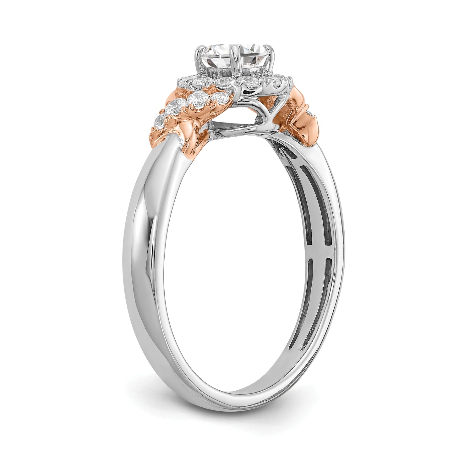 14k White and Rose Gold Halo Plus (Holds 1/3 carat (4.5mm) Round Center) 1/3 carat Diamond Semi-mount Engagement Ring