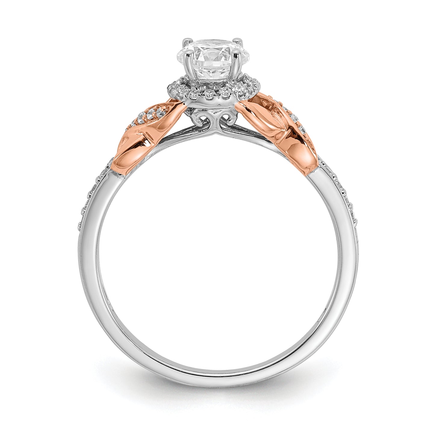 14k White and Rose Gold Halo Plus (Holds 1/2 carat (5.00mm) Round Center) 1/6 carat Diamond Semi-mount Engagement Ring