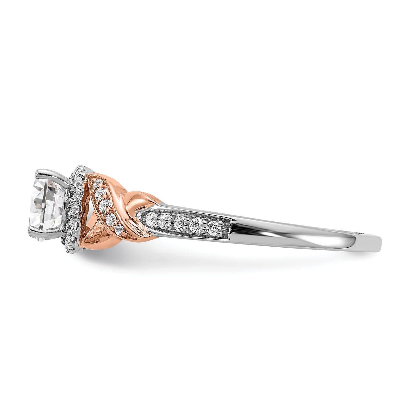 14k White and Rose Gold Halo Plus (Holds 1/2 carat (5.00mm) Round Center) 1/6 carat Diamond Semi-mount Engagement Ring
