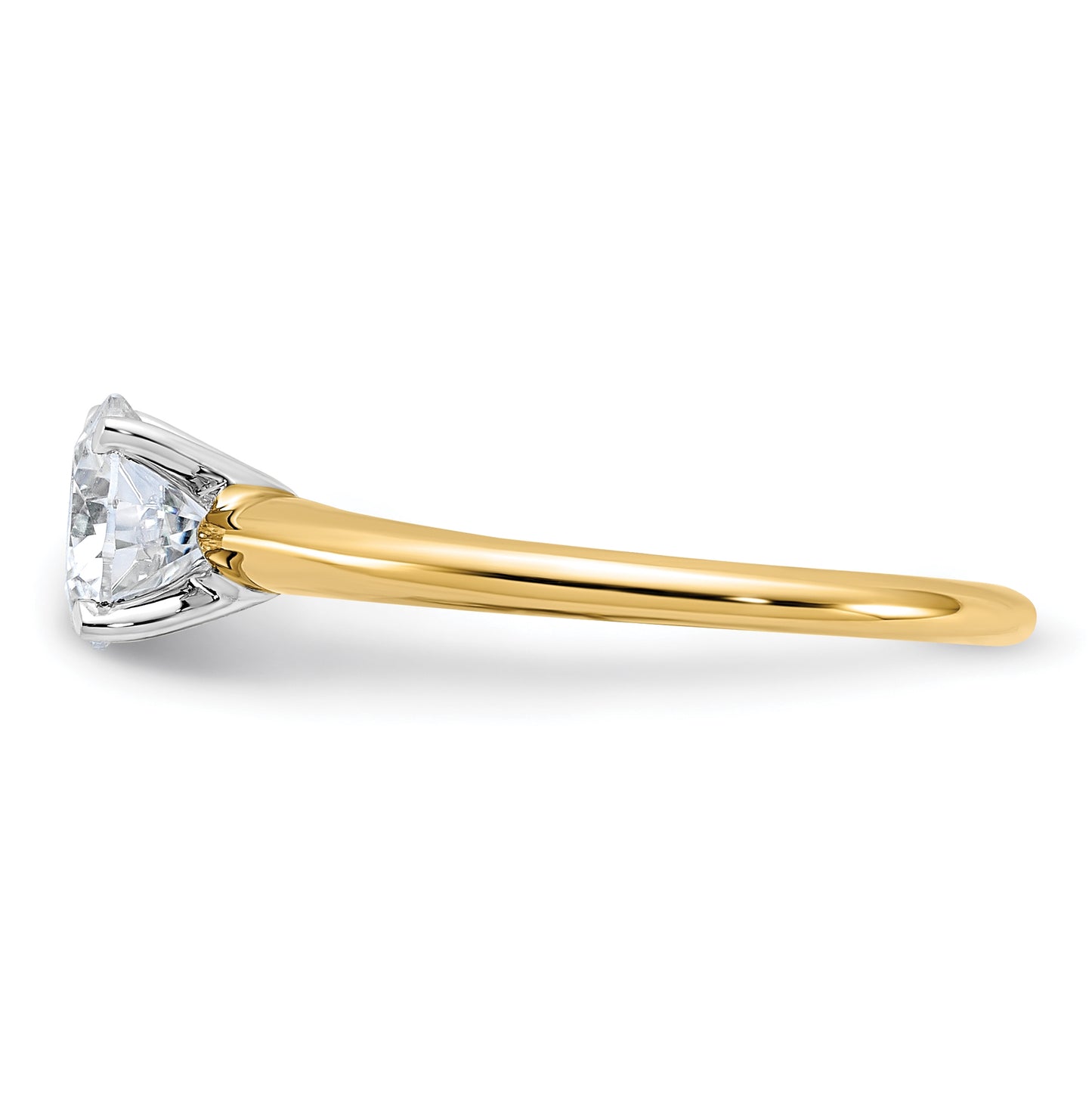 14k Two Tone 1ct. D E F Pure Light Round Moissanite Solitaire Ring, Size 6