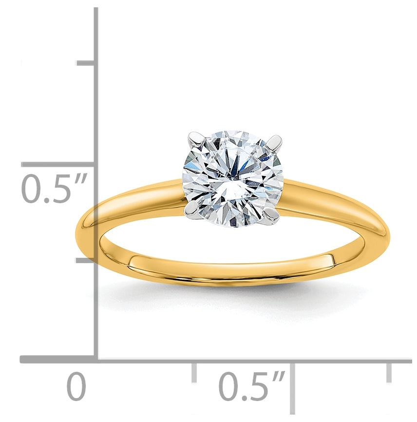 14k Two Tone 5mm Round True Light Moissanite Solitaire, Size 7