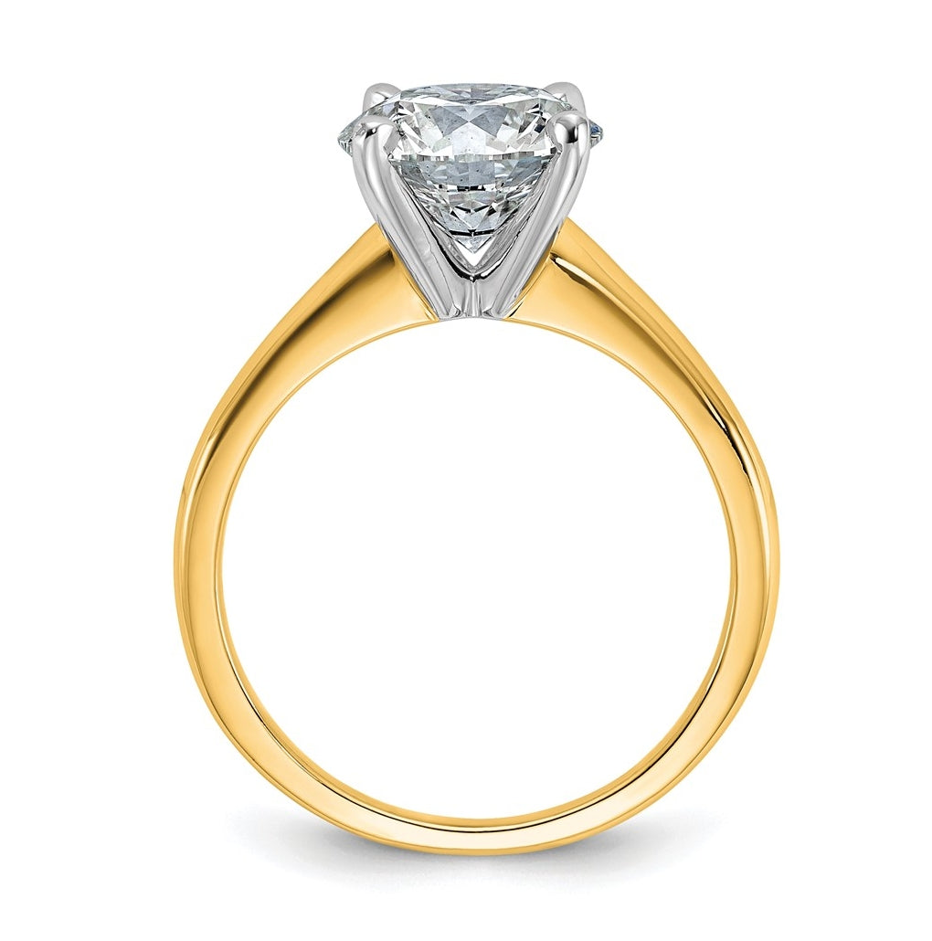 14k Two Tone 9mm ROUND Colorless Moissanite Solitare Sz 7