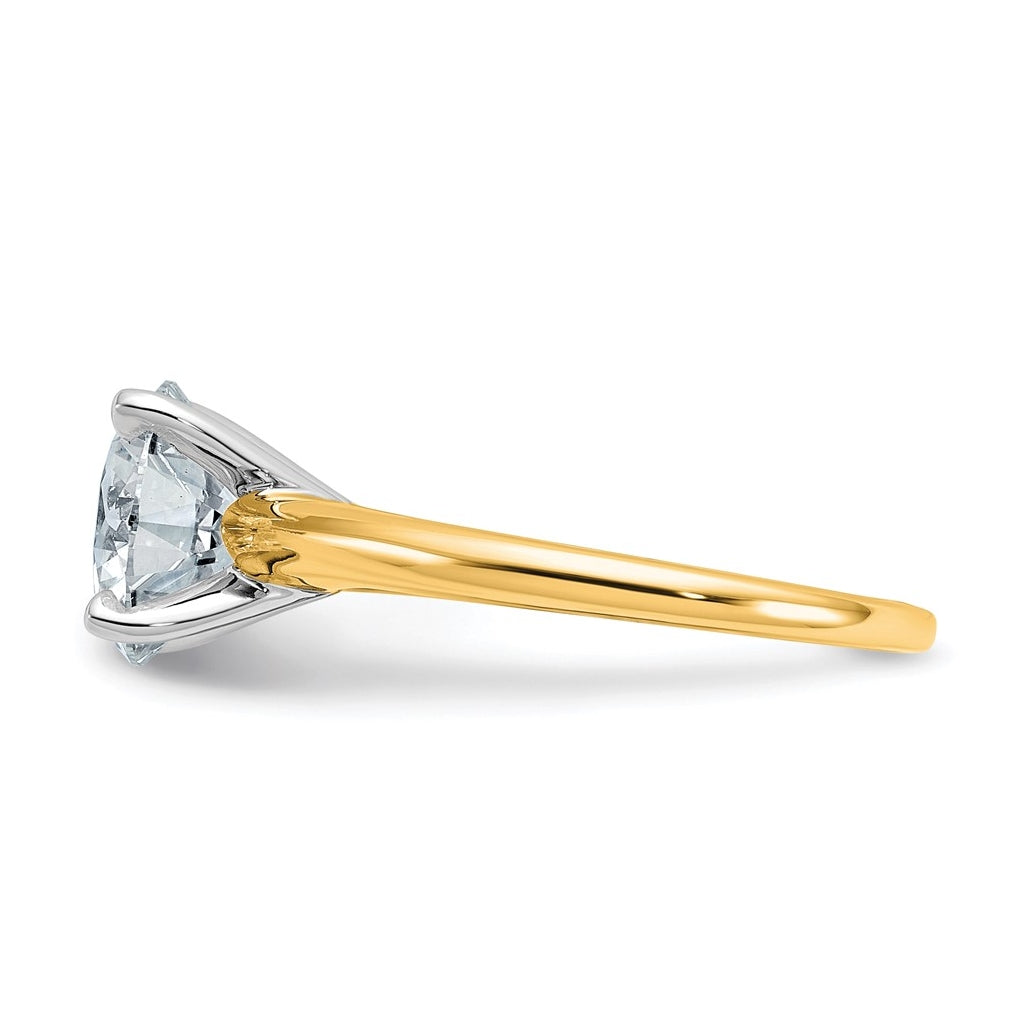 14k Two Tone 9mm ROUND True Light Moissanite Solitare Sz 7
