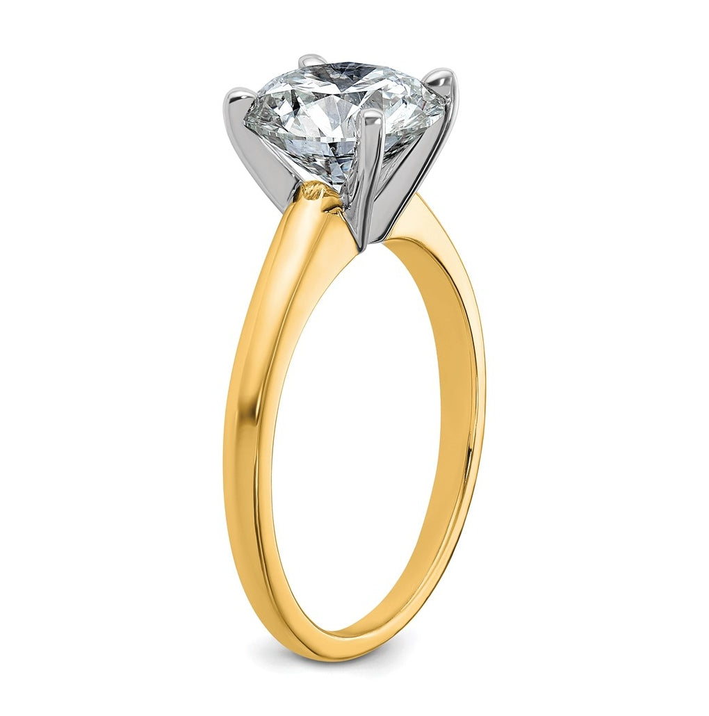 14k Two Tone 9mm ROUND True Light Moissanite Solitare Sz 7