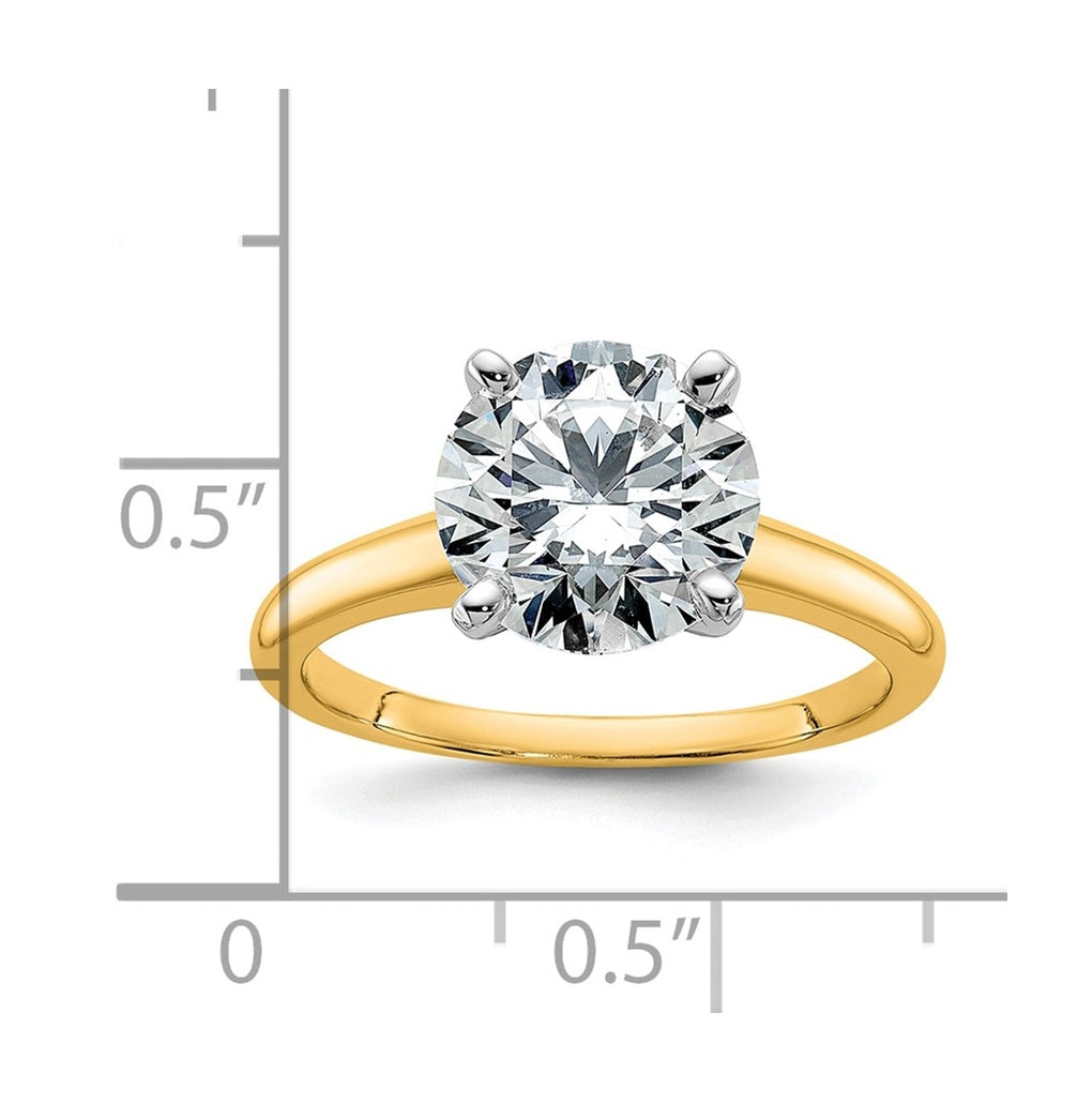 14k Two Tone 9mm ROUND Colorless Moissanite Solitare Sz 7