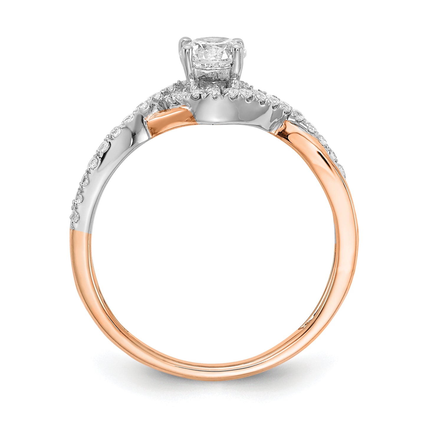 14k White and Rose Gold Criss-Cross (Holds 3/8 carat (4.8mm) Round Center) 1/5 carat Diamond Semi-mount Engagement Ring