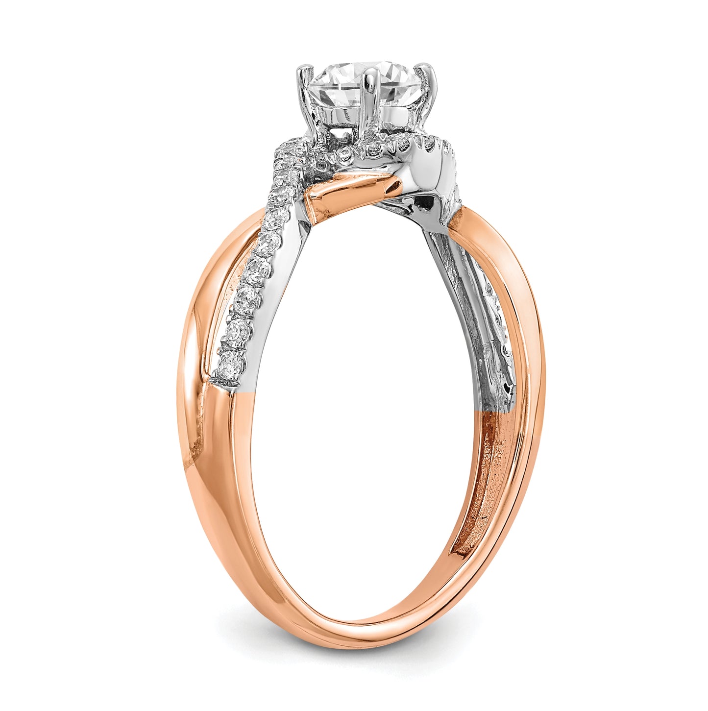 14k White and Rose Gold Criss-Cross (Holds 3/8 carat (4.8mm) Round Center) 1/5 carat Diamond Semi-mount Engagement Ring