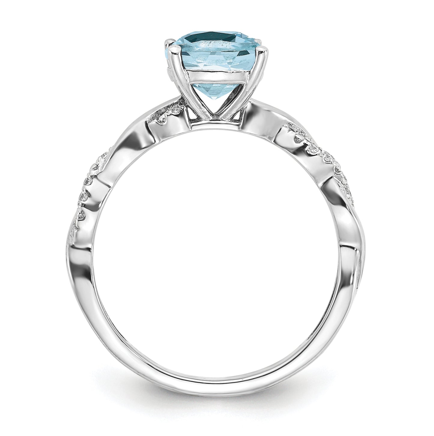 Sterling Silver Rhodium plated Aquamarine & Diamond Ring, Size 7