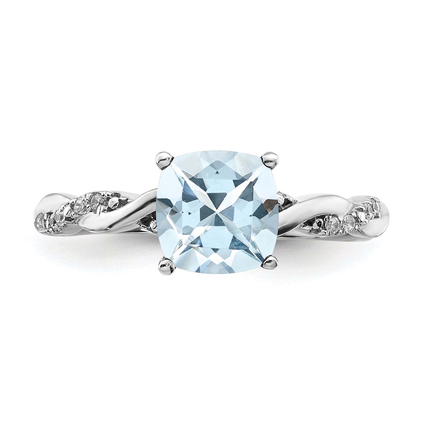 Sterling Silver Rhodium plated Aquamarine & Diamond Ring, Size 6