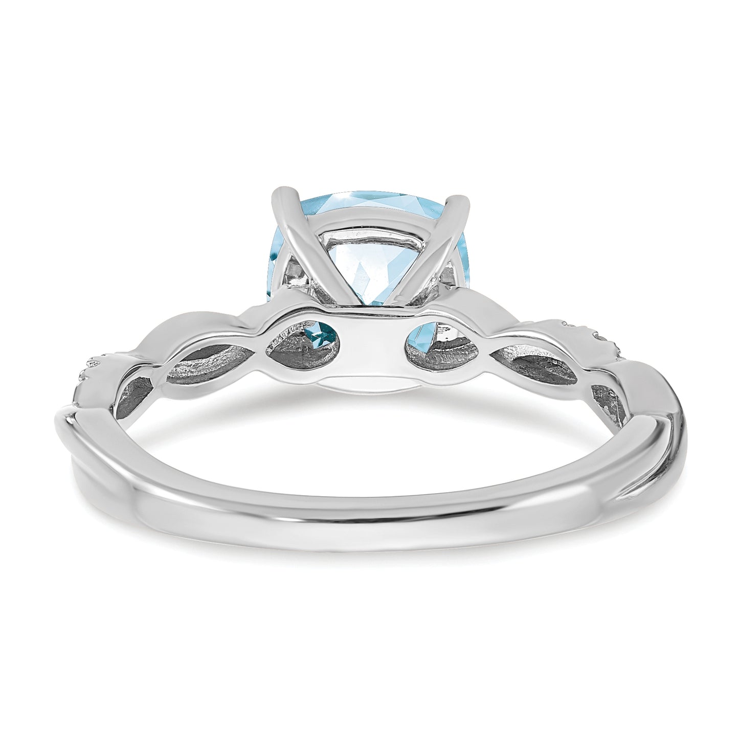 Sterling Silver Rhodium plated Aquamarine & Diamond Ring, Size 6