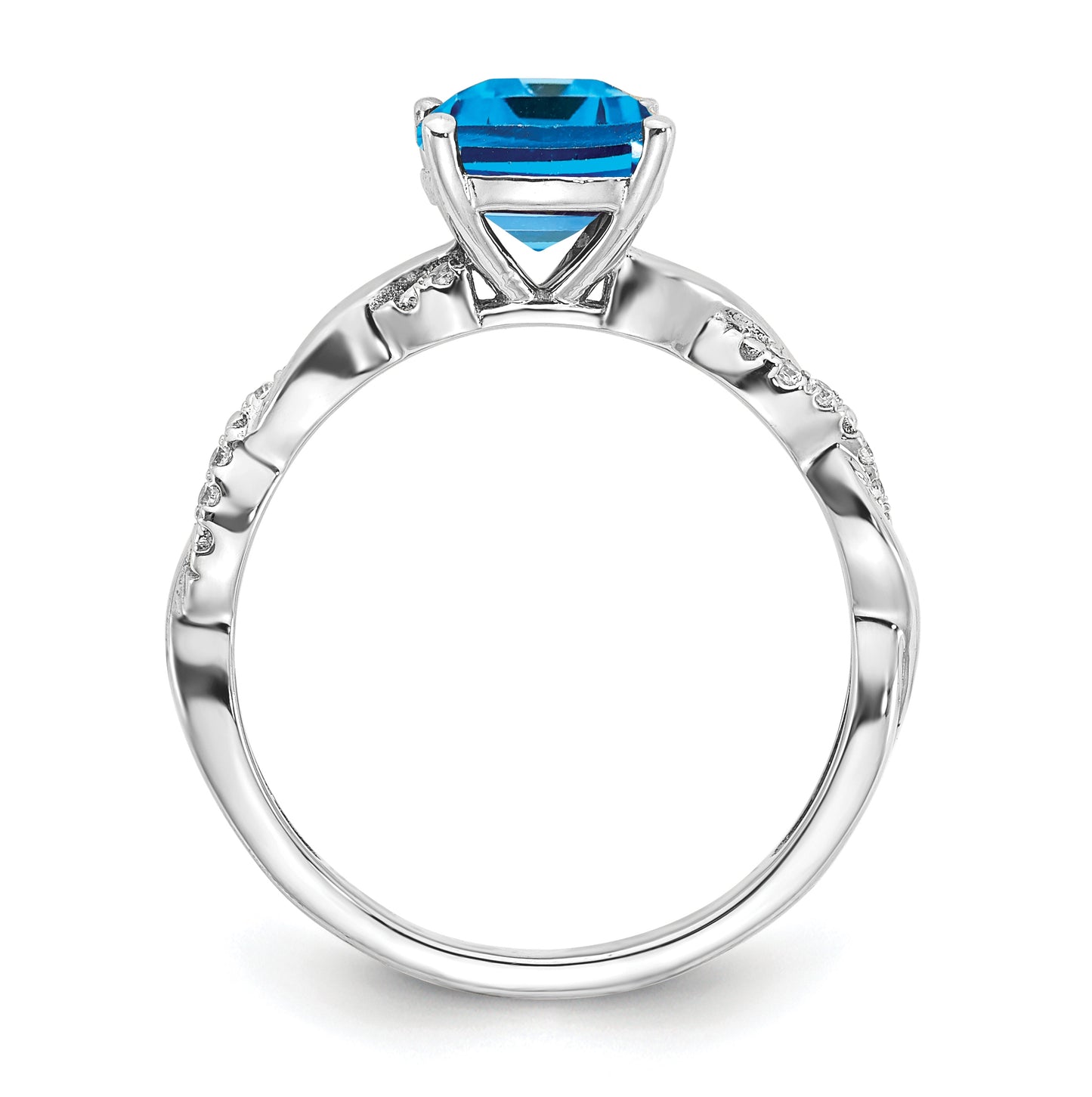 Sterling Silver Rhodium plated Blue Topaz & Diamond Ring, Size 8