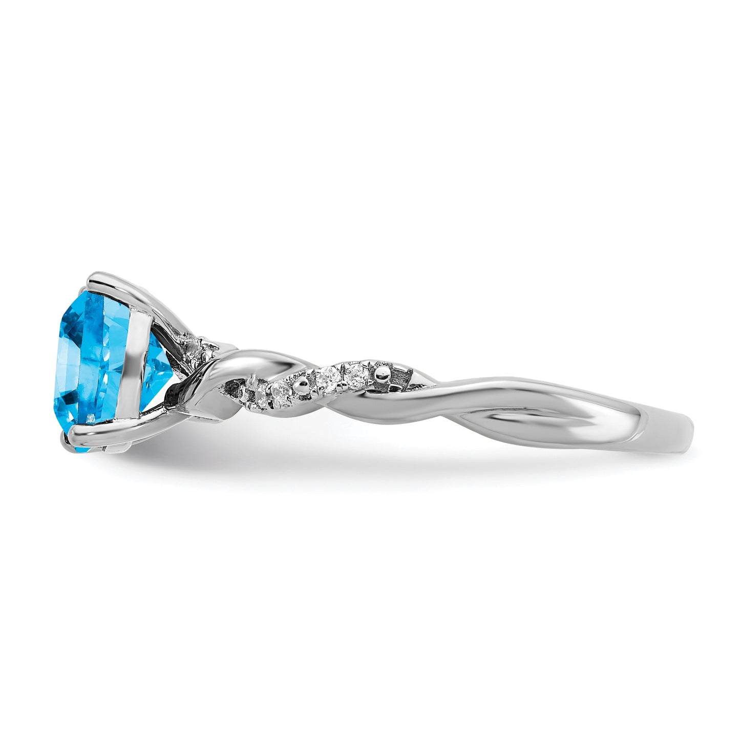 Sterling Silver Rhodium plated Blue Topaz & Diamond Ring, Size 7