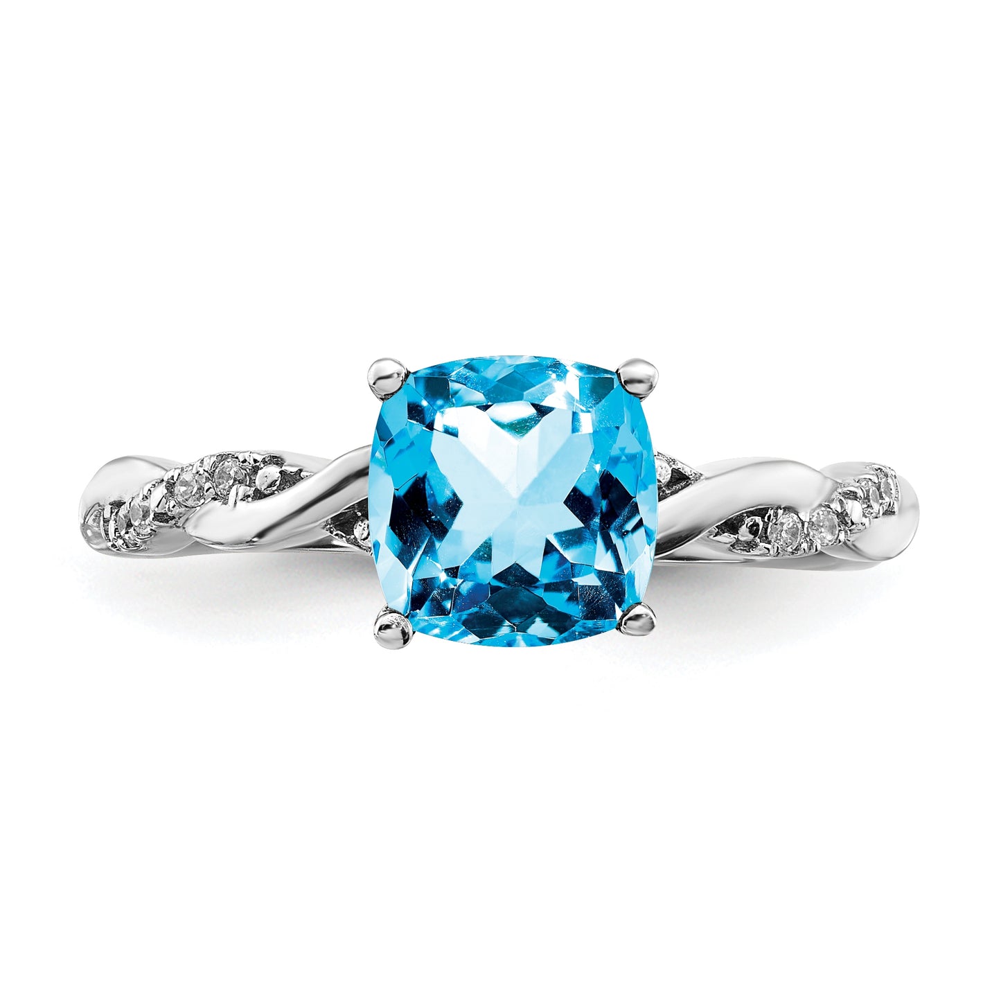 Sterling Silver Rhodium plated Blue Topaz & Diamond Ring, Size 8