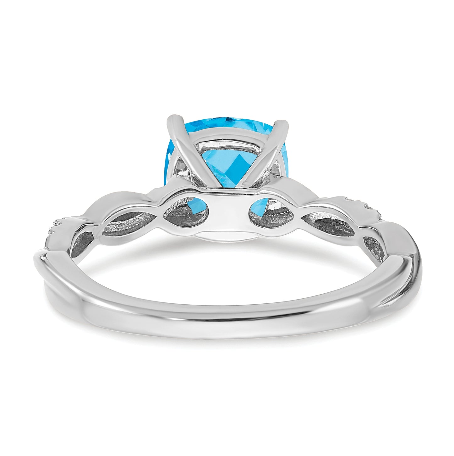 Sterling Silver Rhodium plated Blue Topaz & Diamond Ring, Size 7