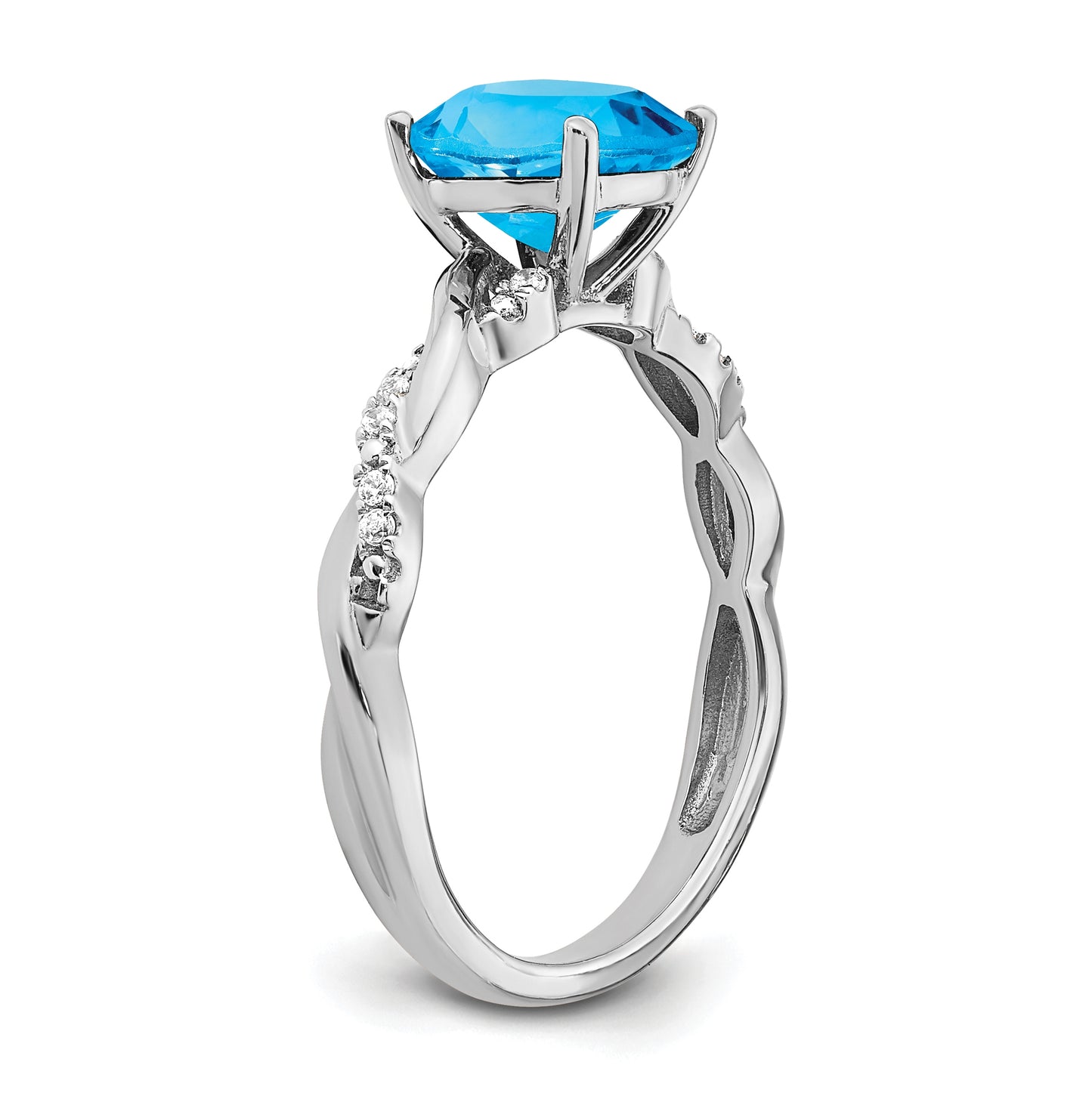 Sterling Silver Rhodium plated Blue Topaz & Diamond Ring, Size 7