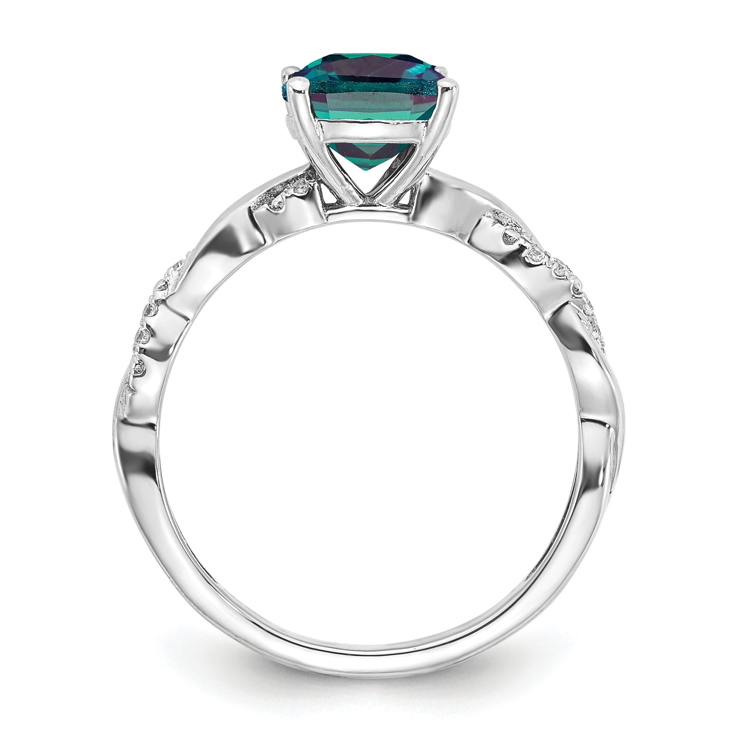 Sterling Silver Rhodium plated Created Alexandrite & Diamond Ring, Size 7
