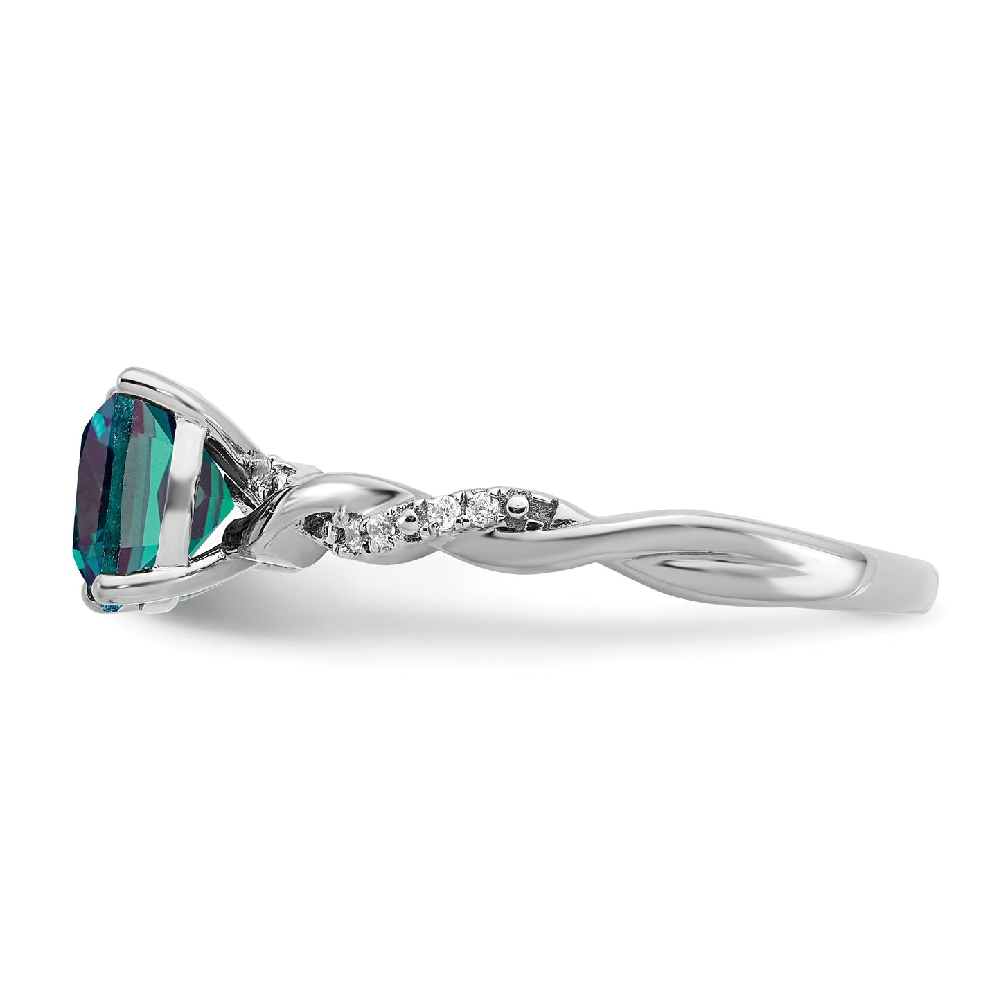 Sterling Silver Rhodium plated Created Alexandrite & Diamond Ring, Size 8