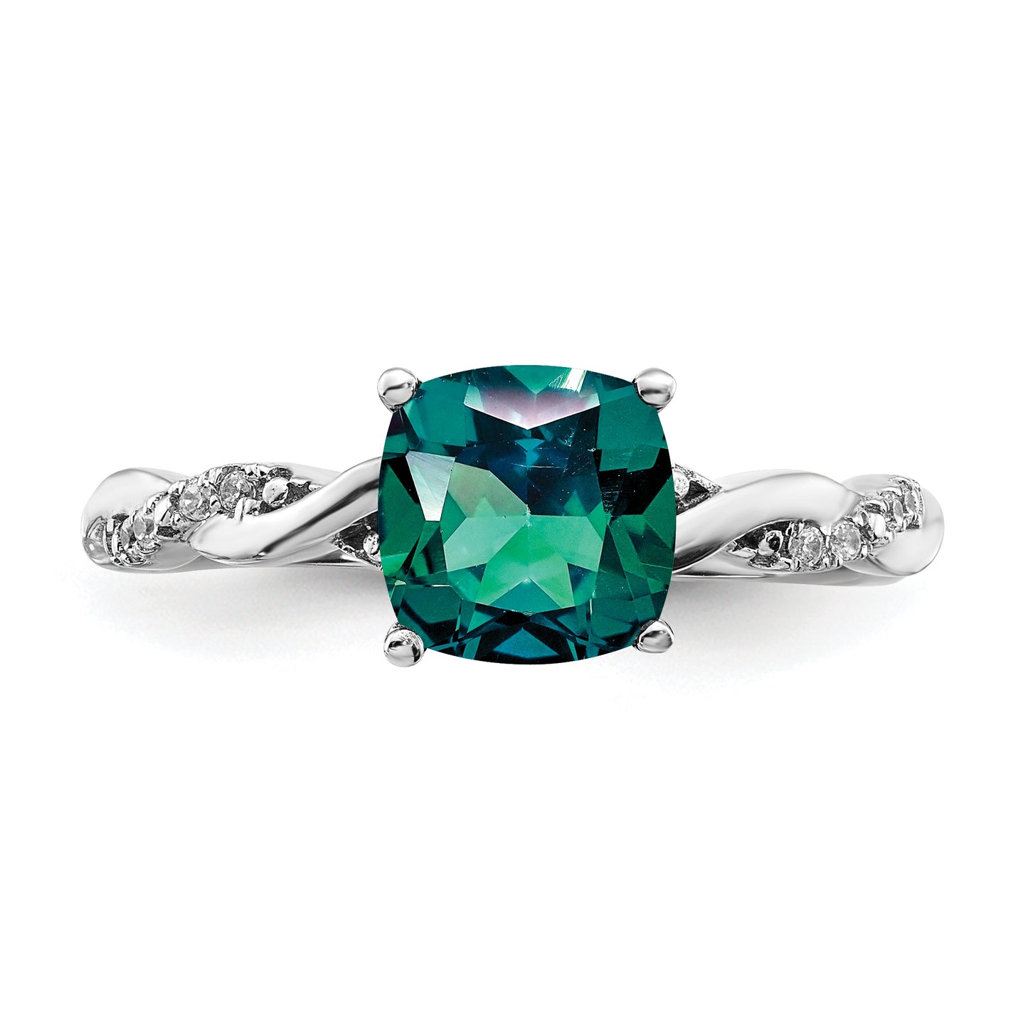 Sterling Silver Rhodium plated Created Alexandrite & Diamond Ring, Size 8