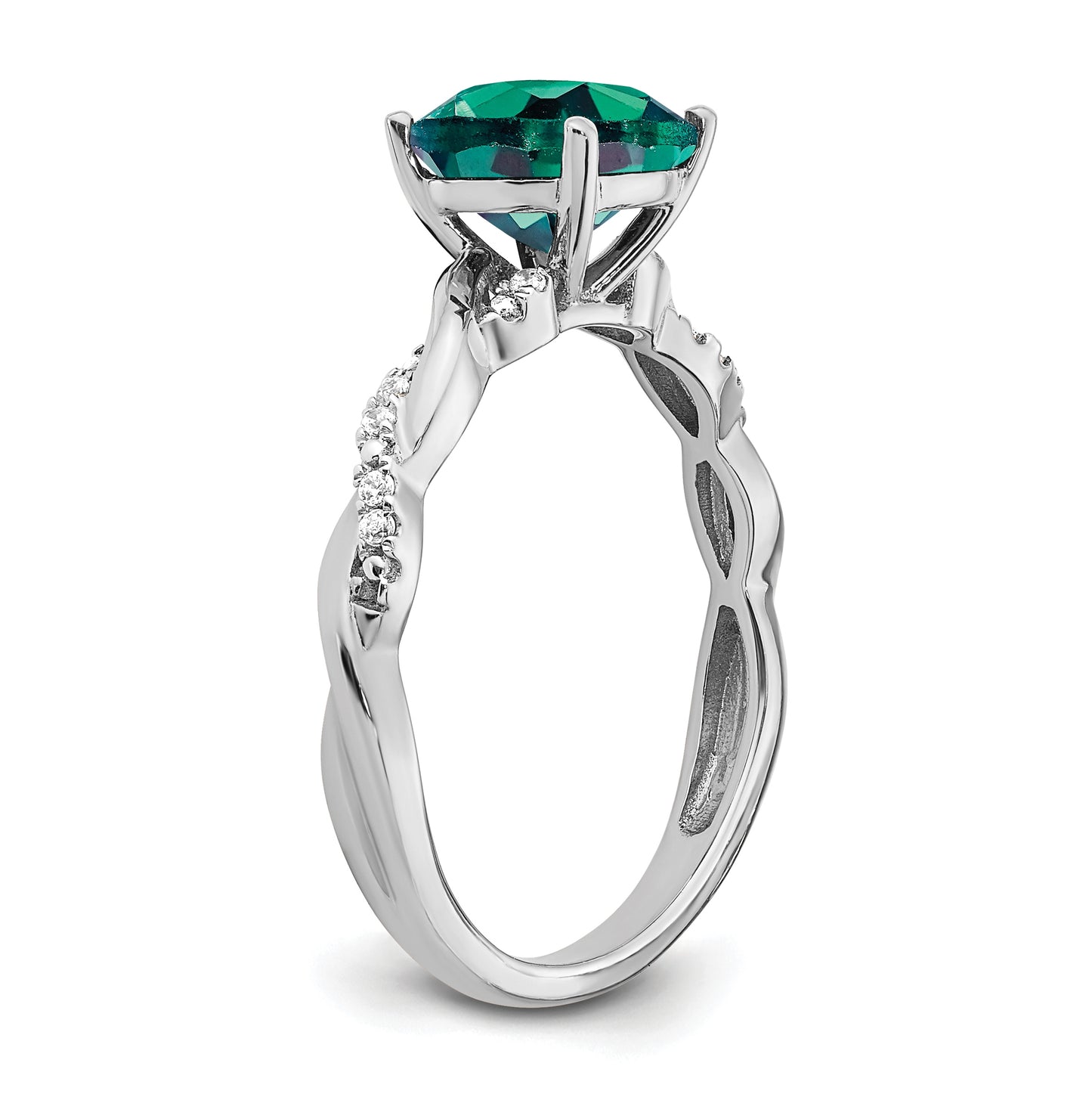 Sterling Silver Rhodium plated Created Alexandrite & Diamond Ring, Size 7