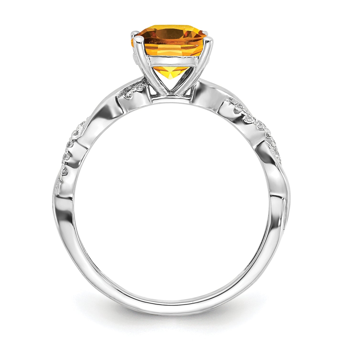 Sterling Silver Rhodium plated Citrine & Diamond Ring, Size 7