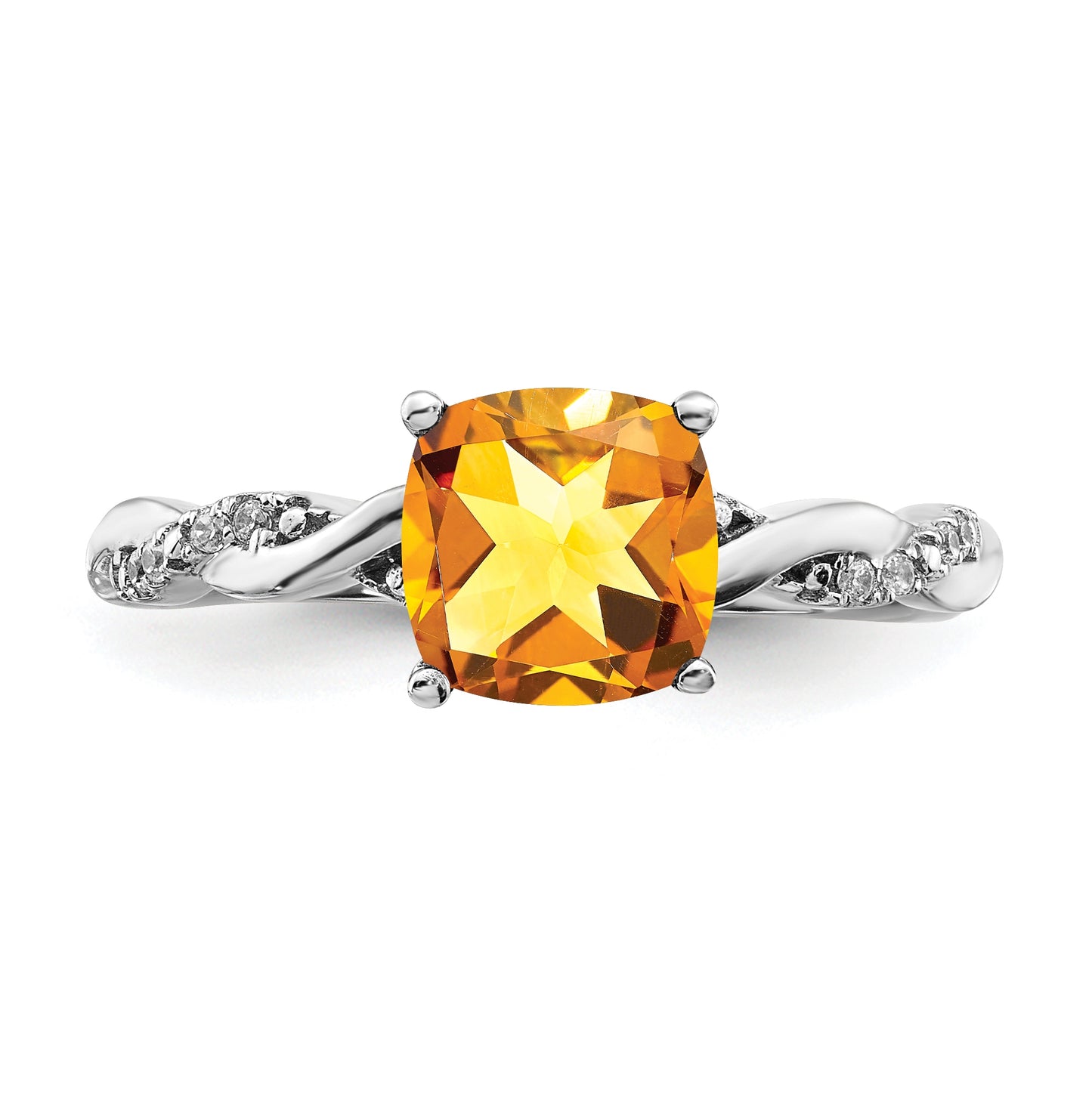 Sterling Silver Rhodium plated Citrine & Diamond Ring, Size 8