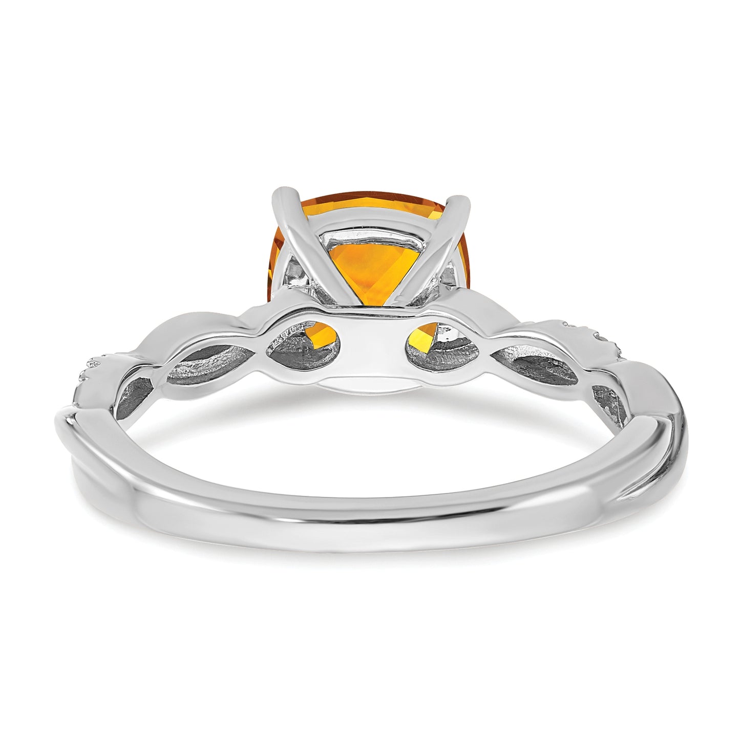 Sterling Silver Rhodium plated Citrine & Diamond Ring, Size 7
