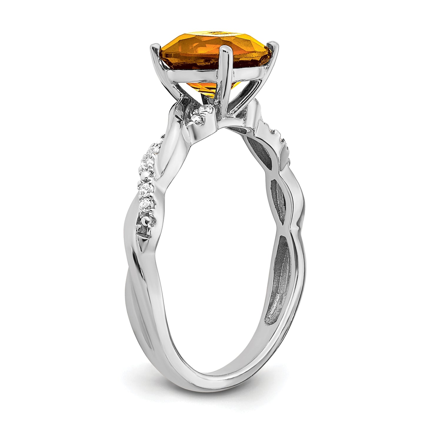 Sterling Silver Rhodium plated Citrine & Diamond Ring, Size 8