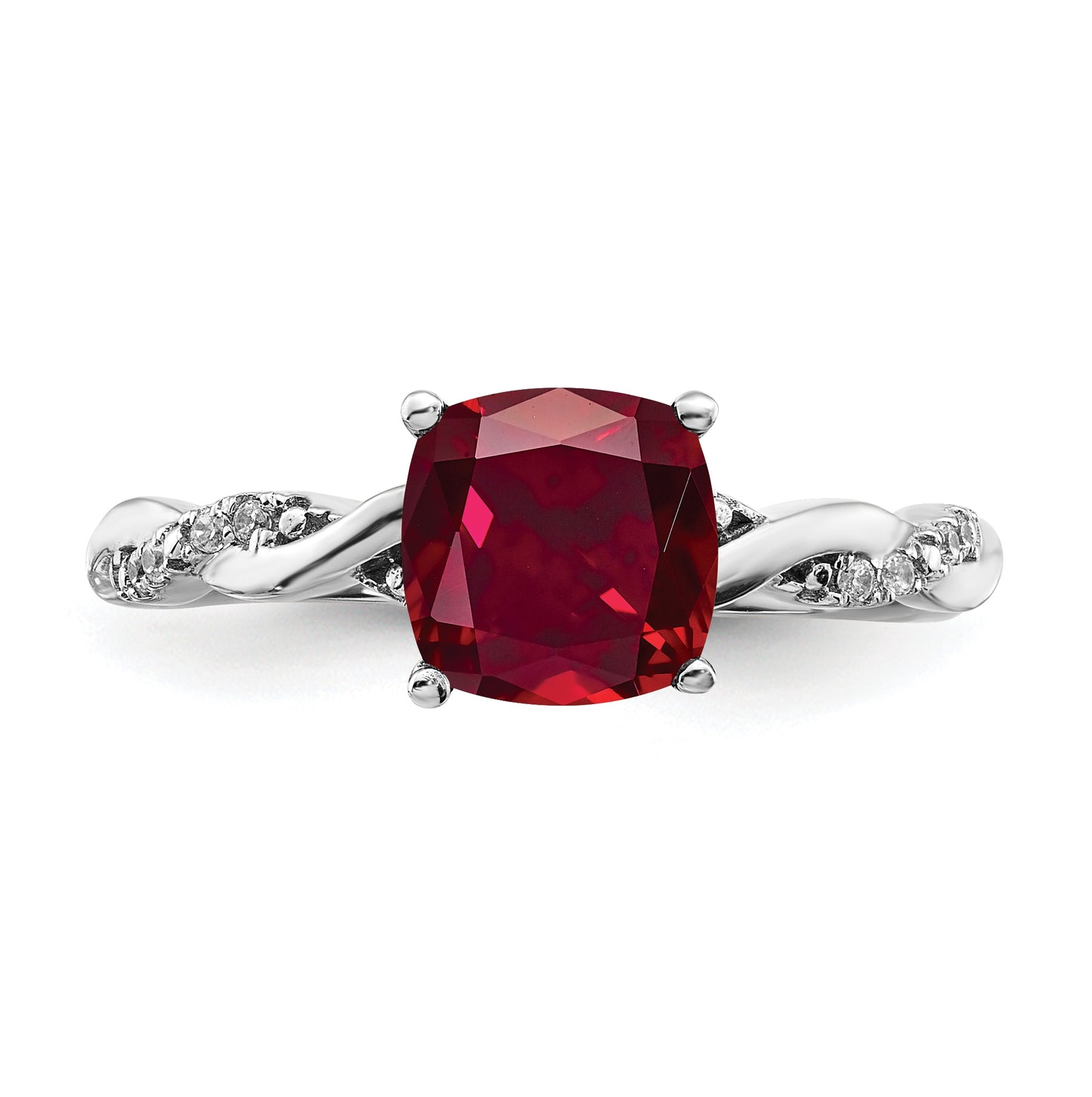 Sterling Silver Rhodium plated Created Ruby and Dia. Ring, Size 7